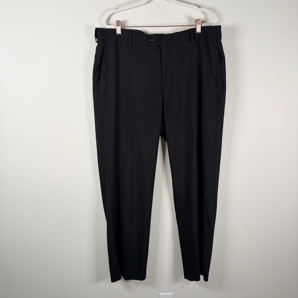 Covington Mens Black Dress Pants Flat Front Stretch Poly Blend 38x30 C941246